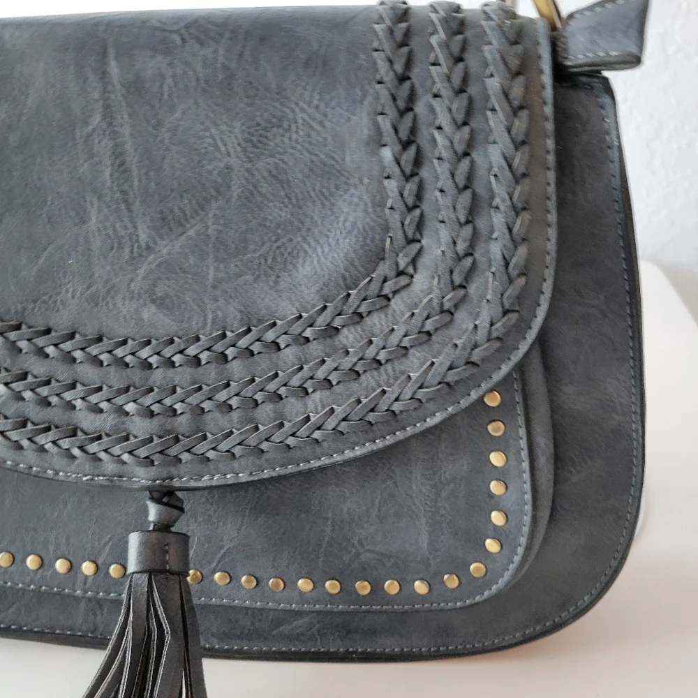 Antik Kraft Gray/ Blue Western Studded Saddle Bag Purse
